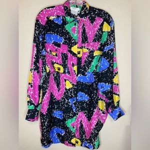 Vintage 80’s Novelty Print - Silk Long Sleeve Blouse